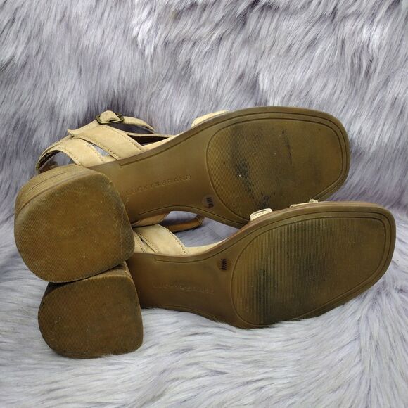 Lucky Brand Womens Junnah Leather Block Heel Sandals Size 9 Brown Ankle Strap - Picture 6 of 9